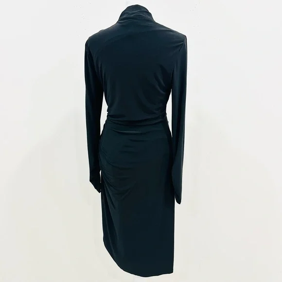 Lauren Ralph Lauren Black Matte Jersey Long Sleeve Faux Wrap Dress - Size 6 - Picture 6 of 12